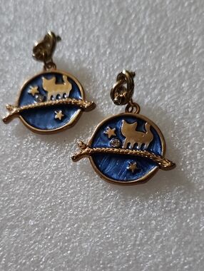 Hand Crafted Blue and Gold Cat Branch Drop Earrings